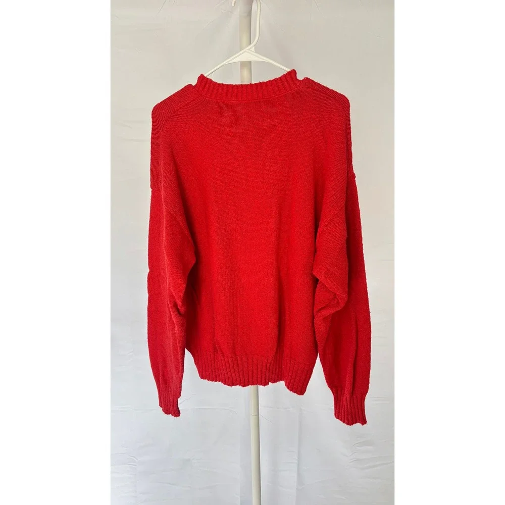 Mens‎ Vintage Northern Isles Red Cotton Knit Sweater Size L Made in USA